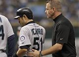 Ichiro Hit by Ball